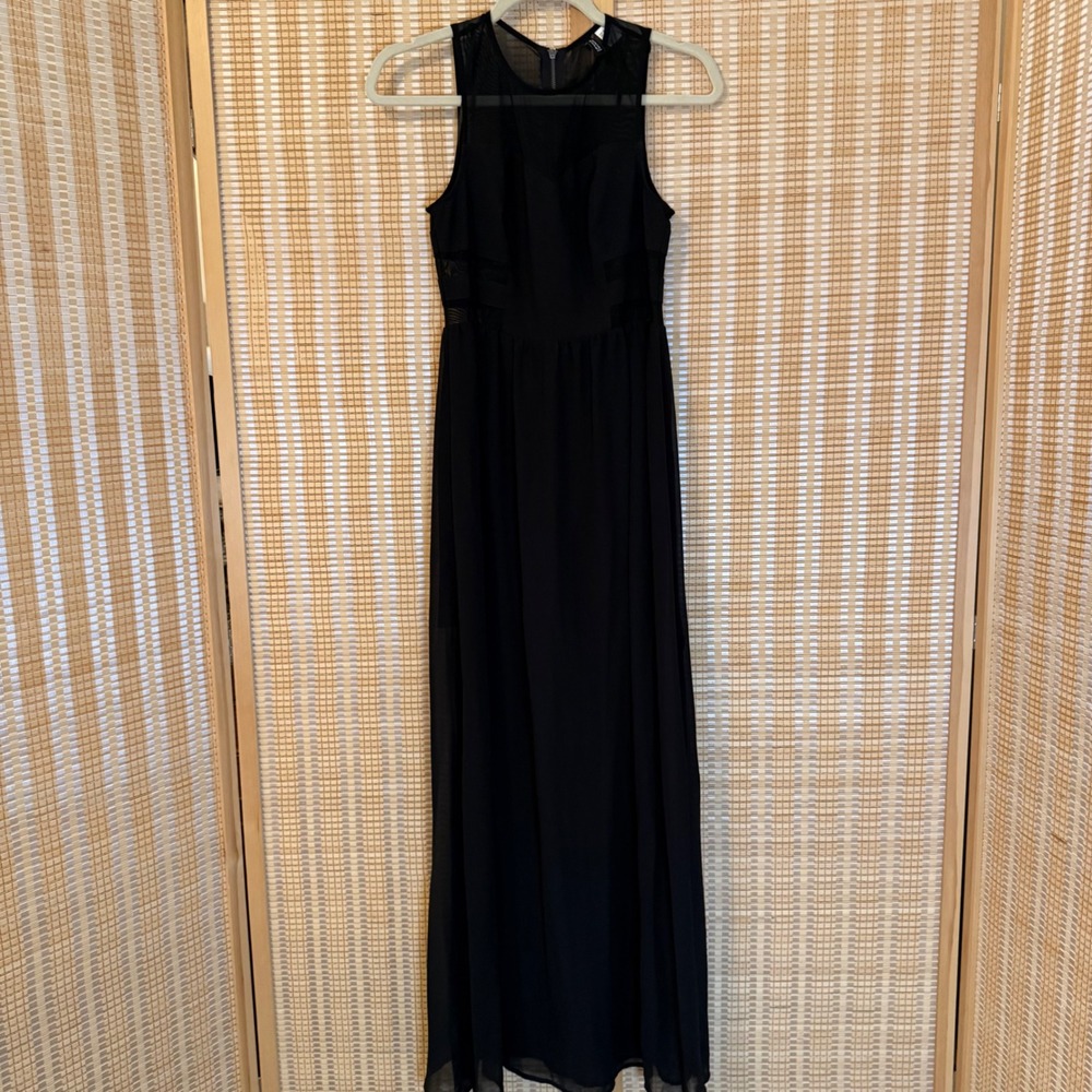 H&M Divided Womens Black Mesh Panel Sleeveless Maxi Dress Size 8 Evening Gown
